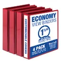 Samsill Economy 1.5 Inch 3 Ring Binder, Made in The USA, Round Ring Binder, Customizable Clear View Cover, Red, 4 Pack (MP48553)