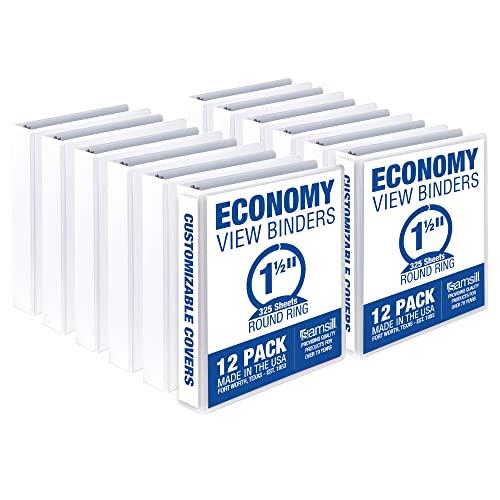 Samsill Economy 1.5 Inch 3 Ring Binder, Made in The USA, Round Ring Binder, Customizable Clear View Cover, White, 12 Pack (MP128557)