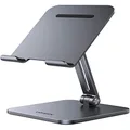UGREEN Tablet Stand Holder Adjustable iPad Stand for Desk Aluminum Portable Compatible with iPad Pro 12.9, 9.7, 10.5, iPad Air Mini 5, Nintendo Switch, Surface Pro, Grey - 【with Enhanced Stable Base】
