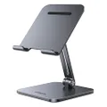 UGREEN Tablet Stand Holder Adjustable iPad Stand for Desk Aluminum Portable Compatible with iPad Pro 12.9, 9.7, 10.5, iPad Air Mini 5, Nintendo Switch, Surface Pro, Grey - 【with Enhanced Stable Base】