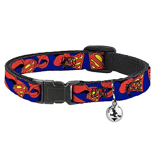 Buckle-Down Breakaway Cat Collar with Bell, Superman Shield Cape, 8 to 12-inches Neck Size x 0.5-inch Width