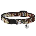 Buckle-Down Breakaway Cat Collar with Bell, Tasmanian Devil Expressions Brown, 8 to 12-inches Neck Size x 0.5-inch Width
