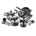 T-fal B167SI Initiatives Nonstick Inside and Out Dishwasher Safe Oven Safe Cookware Set, 18-Piece, Charcoal