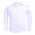 Calvin Klein Boys' Long Sleeve Sateen Dress Shirt, Style with Buttoned Cuffs & Shirttail Hem, White, 2 Years