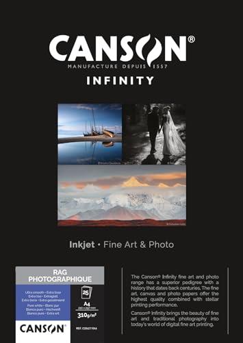 CANSON Infinity Rag Photographique Ultra Smooth 310gsm A4 Paper, Digital Fine Art Reproduction, 25 Pure White Sheets, Ideal for Professional Photographers