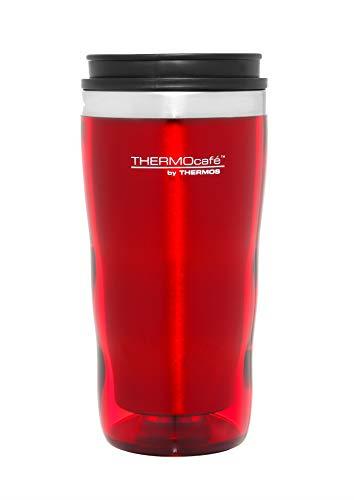THERMOcafe by Thermos Double Wall Stainless Steel Inner, Plastic Outer Travel Tumbler, 470ml, Red, THM2RAUS
