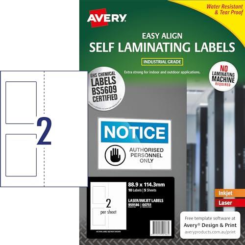Avery Self Laminating Water Resistant Printable Labels, White, 88.9 x 114.3 mm, 10 Labels (959186/00751)