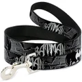 Buckle-Down Dog Leash, Batman with Bat Signals and Flying Bats Black/White, 4 Feet Length x 0.5 Inch Wide