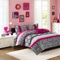 Mi Zone Comforter Set Fun Bedroom Décor - Modern All Season Polka Dot Print, Vibrant Color Cozy Bedding Layer, Matching Sham, Decorative Pillow, King/California King, Zebra Pink 4 Piece