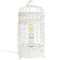 Lexi Lighting Harmony White Iron Birdcage Table Lamp, E14, Birdcage Deco with Crystal Droplet, Boho Style for Sofa Side Table or Living Room Décor