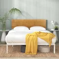 Zinus Double Bed Frame, Figari Bamboo and Metal White Bed Frame, Adjustable Headboard Height, Bedroom Furniture (FBOBH2-39)