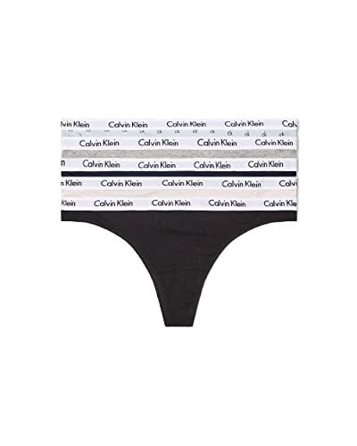 Calvin Klein Women's Carousel 5 Pack Thongs, Black / Nymphs Thigh / Shoreline / Grey Heather / Allover Mini Ck + Artic Ice, X-Large