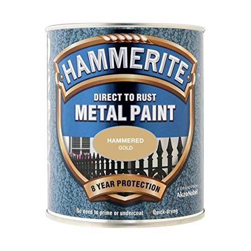 Hammerite Direct to Rust Metal Paint with Hammered Finish 750 ml, Gold
