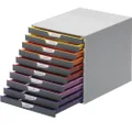 Durable varicolor Stackable Plastic Drawer Box, 10 Drawers, Letter to Folio Size Files, 11.5" x 14" x 11", Gray