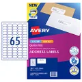 Avery Quick Peel™ A4 Labels for Laser & Inkjet Printers - Printable Packaging, Shipping & Address Labels - Mailing Stickers - White, 38.1 x 21.2 mm, 650 Labels / 10 Sheets (959419 / L7651)