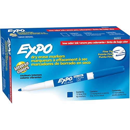 EXPO Low Odor Dry-Erase Marker - Fine Tip - Pack of 12 - Blue