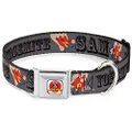 Buckle-Down Seatbelt Buckle Dog Collar - YOSEMITE SAM w/Poses Gray - 1" Wide - Fits 15-26" Neck - Large