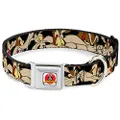 Buckle-Down Seatbelt Buckle Dog Collar - Wile E. Coyote Expressions Black - 1" Wide - Fits 11-17" Neck - Medium