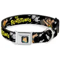 Buckle-Down Seatbelt Buckle Dog Collar - THE FLINTSTONES Fred Bowling Poses/Bowling Pins Black - 1.5" Wide - Fits 16-23" Neck - Medium