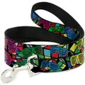 Buckle-Down Dog Leash, Eighties Shades and Rubiks Black/Neon Multicolour, 6 Feet Length x 1.5 Inch Wide