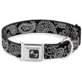 Buckle-Down Seatbelt Buckle Dog Collar - Paisley2 Black/White - 1" Wide - Fits 15-26" Neck - Large