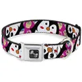 Buckle-Down Seatbelt Buckle Dog Collar - Penguins w/Cupcakes Fuchsia/Multi Color - 1" Wide - Fits 15-26" Neck - Large