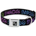 Buckle-Down Seatbelt Buckle Dog Collar - SWAGG Black/Zebra Multi Neon - 1.5" Wide - Fits 18-32" Neck - Large