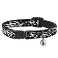 Buckle-Down Breakaway Cat Collar with Bell, Superman Shield Splatter Black White, 8 to 12-inches Neck Size x 0.5-inch Width