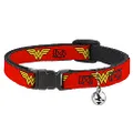 Buckle-Down Breakaway Cat Collar with Bell, Wonder Woman Logo Red, 8 to 12-inches Neck Size x 0.5-inch Width