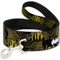 Buckle-Down Dog Leash, Batman with Bat Signals and Flying Bats Yellow/Black/White, 6 Feet Length x 1.0 Inch Wide