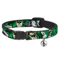 Buckle-Down Breakaway Cat Collar with Bell, Green Lantern Green Glow Text, 8 to 12-inches Neck Size x 0.5-inch Width
