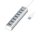 mbeat 7-Port USB 3.0/2.0/1.1 Portable Aluminum Slim Data Hub with Charging & Data Transfer - Silver