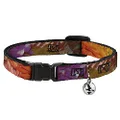 Buckle-Down Breakaway Cat Collar with Bell, Vivid Floral Collage Orange Pinks, 8 to 12-inches Neck Size x 0.5-inch Width