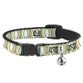 Buckle-Down Breakaway Cat Collar with Bell, Rings White Green Red, 8 to 12-inches Neck Size x 0.5-inch Width
