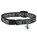 Buckle-Down Breakaway Cat Collar with Bell, Sleeve Skulls Black Gray, 8 to 12-inches Neck Size x 0.5-inch Width