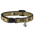 Buckle-Down Breakaway Cat Collar with Bell, Wanted Dead or Alive Star Tans, 8 to 12-inches Neck Size x 0.5-inch Width