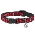 Buckle-Down Breakaway Cat Collar with Bell, Floral Paisley3 Red Black Gray White, 8 to 12-inches Neck Size x 0.5-inch Width