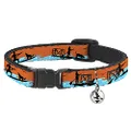 Buckle-Down Breakaway Cat Collar with Bell, Sup Dog Neon Orange Blues Black, 8 to 12-inches Neck Size x 0.5-inch Width