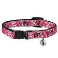 Buckle-Down Breakaway Cat Collar with Bell, Cute Skulls Checkers Pinks White, 8 to 12-inches Neck Size x 0.5-inch Width