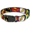Buckle-Down Breakaway Cat Collar with Bell, Justice League 5-Superhero Textured Logo Close-UP Blocks, 8 to 12-inches Neck Size x 0.5-inch Width