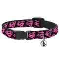 Buckle-Down Breakaway Cat Collar with Bell, Diagonal Superman Logo Hearts Black Pink, 8 to 12-inches Neck Size x 0.5-inch Width