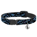 Buckle-Down Breakaway Cat Collar with Bell, Bat Signals Stacked Blue Black, 8 to 12-inches Neck Size x 0.5-inch Width