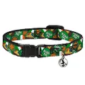 Cat Collar Breakaway St Pats 4 Buttons Stacked 8 to 12 Inches 0.5 Inch Wide