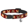 Cat Collar Breakaway Corgi Face Rump Red 8 to 12 Inches 0.5 Inch Wide