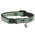 Cat Collar Breakaway Chevron Stripe White Neon Green Navy 8 to 12 Inches 0.5 Inch Wide