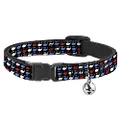 Cat Collar Breakaway Whales Navy Red White Blue 8 to 12 Inches 0.5 Inch Wide