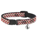 Cat Collar Breakaway Zig Zag White Tan Gray Red 8 to 12 Inches 0.5 Inch Wide