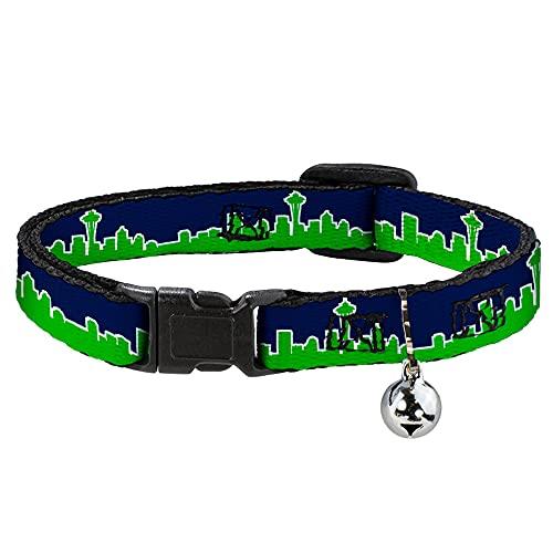Cat Collar Breakaway Seattle Skyline Navy Bright Green 8 to 12 Inches 0.5 Inch Wide