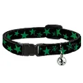 Cat Collar Breakaway Stars Scattered Black Green 8 to 12 Inches 0.5 Inch Wide