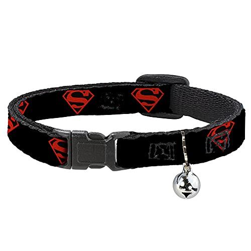 Cat Collar Breakaway Superboy Shield Black Red 8 to 12 Inches 0.5 Inch Wide